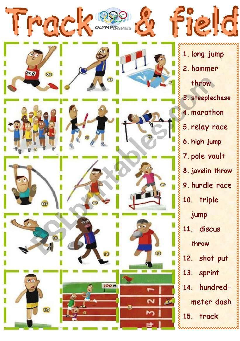Track & Field - Esl Worksheetevgenia K. throughout Track and Field Printable Worksheets