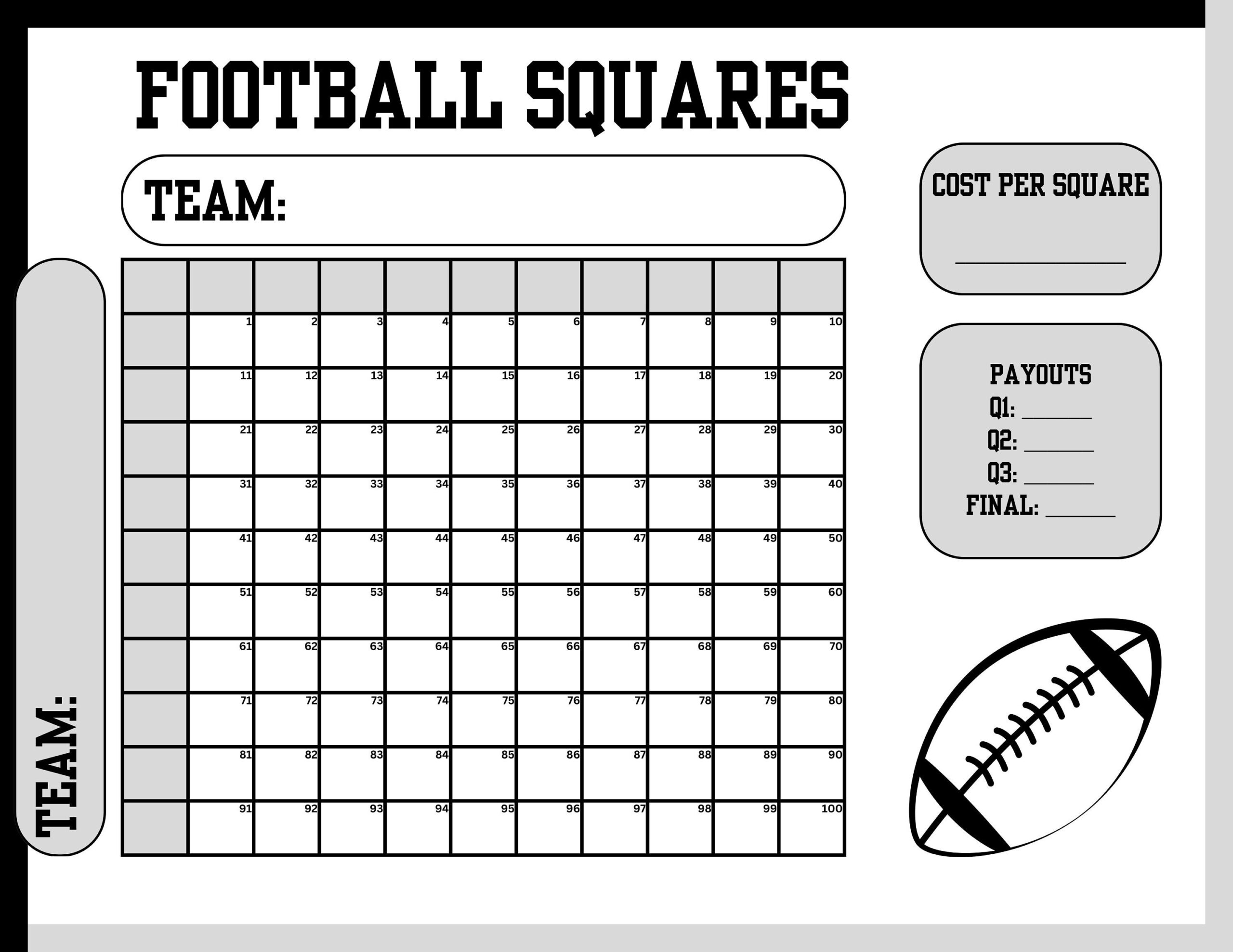 Ultimate Football Squares Game Sheet (Numbered!) - Editable for Super Bowl Printable Football Squares
