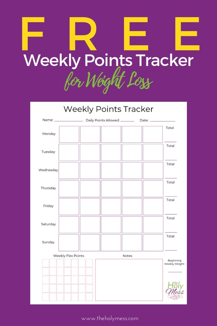 Weekly Points Tracker Printable (Weight Watchers Friendly Weekly for Weight Watchers Tracker Printable