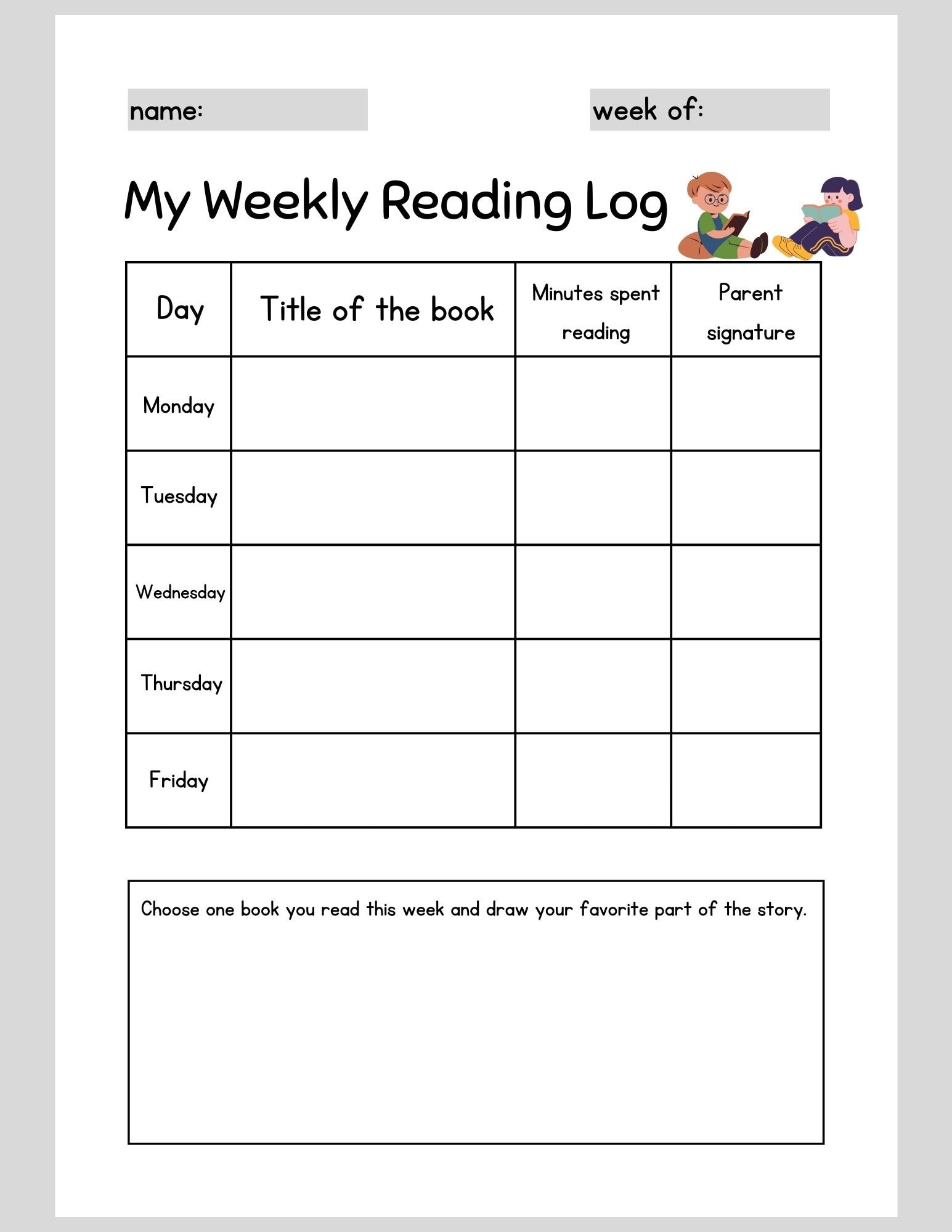 Weekly Reading Log (Digital, Printable) - Etsy Australia pertaining to Printable Weekly Reading Log