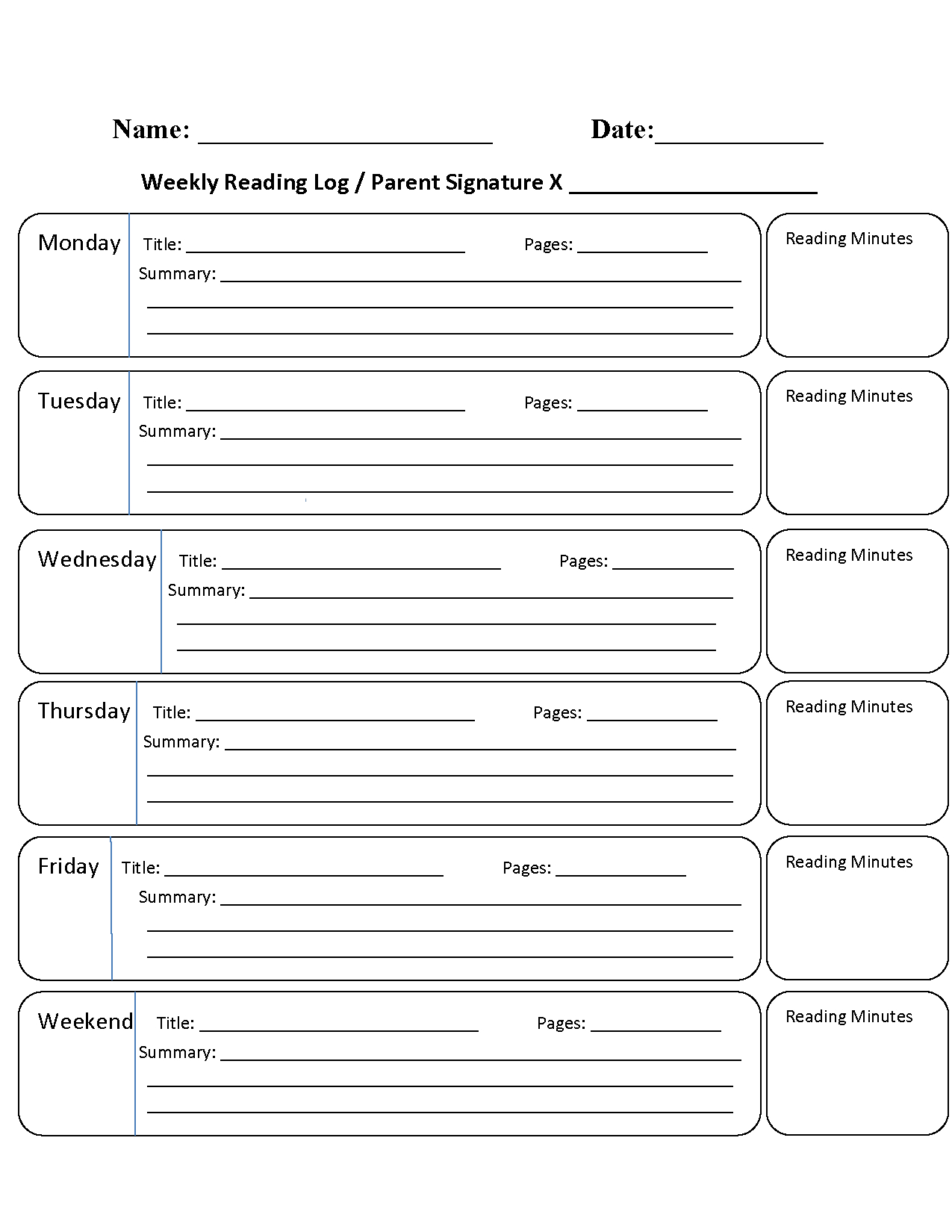 Weekly Reading Log Printable - Printable Party Favors within Printable Weekly Reading Log