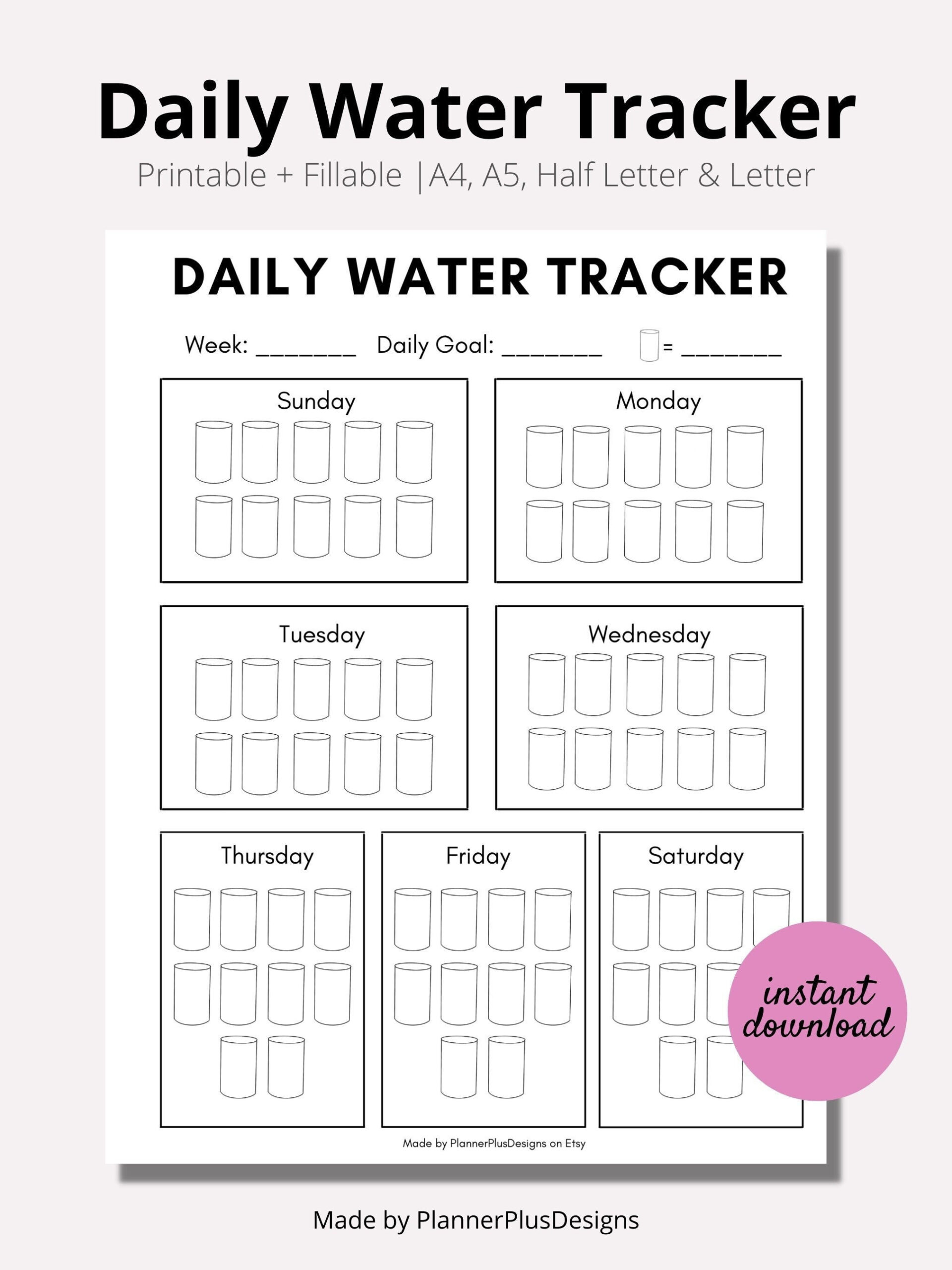 Weekly Water Intake Tracker, Water Log, Daily, Water Tracker within Printable Water Intake Tracker