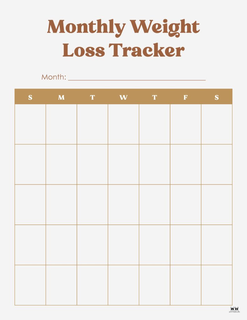 Weight Loss Trackers - 37 Free Printables | Printabulls in Weight Tracking Calendar Printable