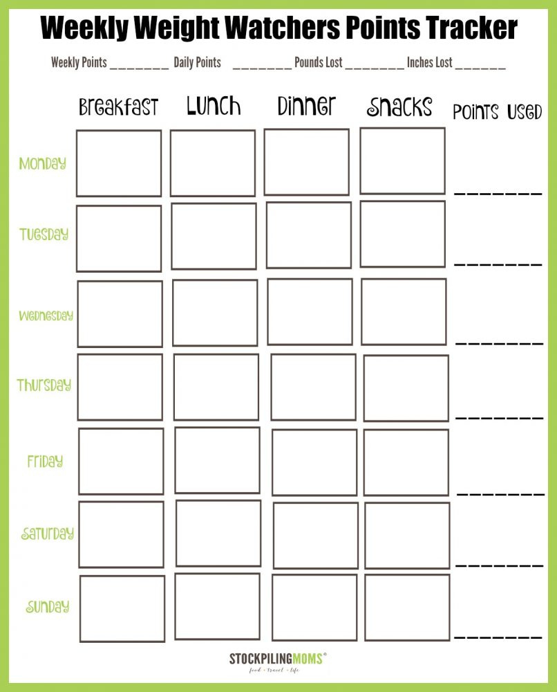 Weight Watchers Weekly Points Tracker Free Printable - Stockpiling with Weight Watchers Tracker Printable