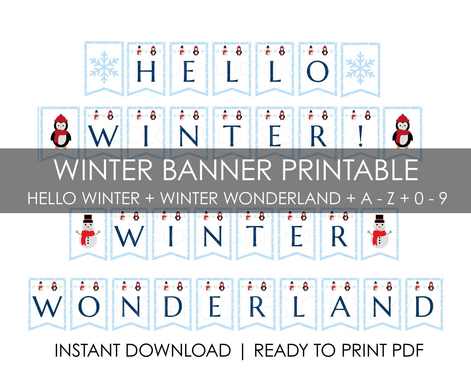 Winter Banner Printable Decor | Hello Winter + Winter Wonderland + with Winter Wonderland Letters Printable