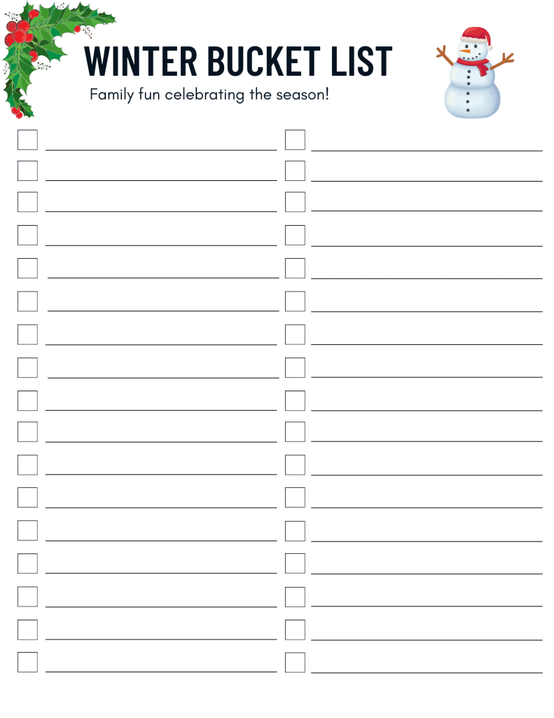 Winter Bucket List Printables - Planningforkeeps within Printable Winter Bucket List