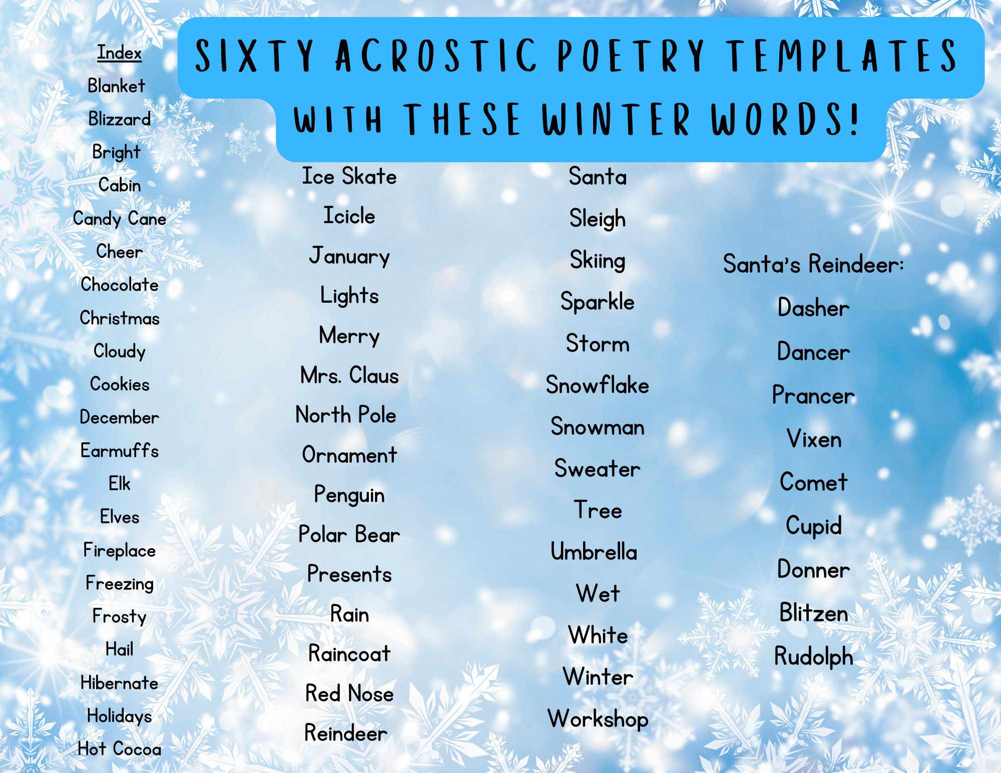 Winter, Christmas Acrostic Poetry - Etsy inside Winter Acrostic Poem Printable