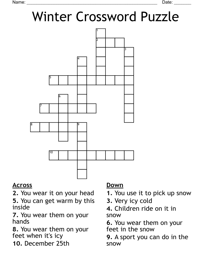 Winter Crossword Puzzle - Wordmint intended for Free Printable Winter Crossword