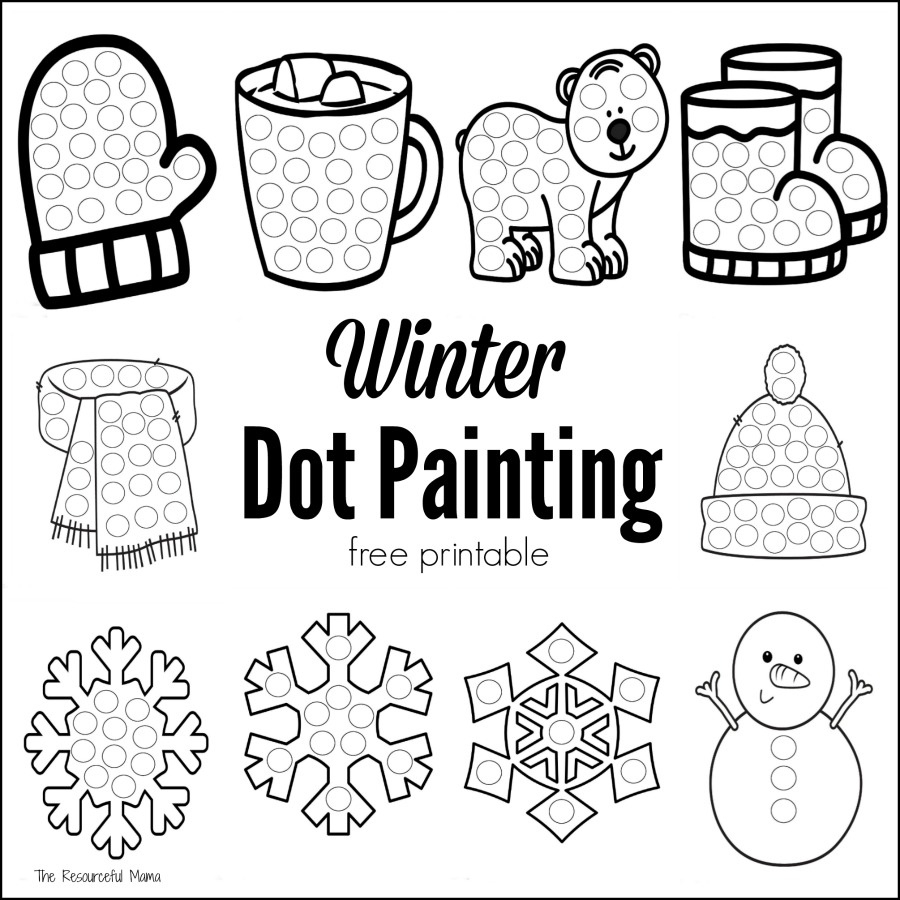 Winter Dot Painting {Free Printable} - The Resourceful Mama within Free Printable Winter Dot To Dot