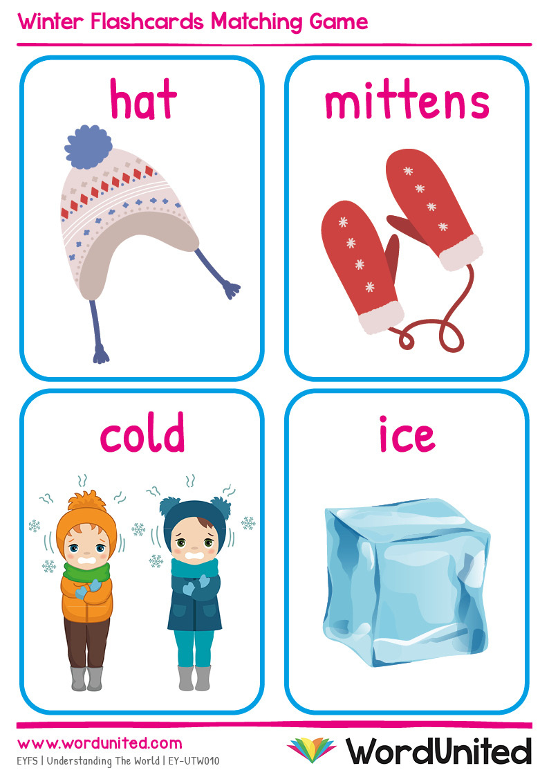 Winter Flashcards Matching Game - Wordunited in Winter Flashcards Free Printable