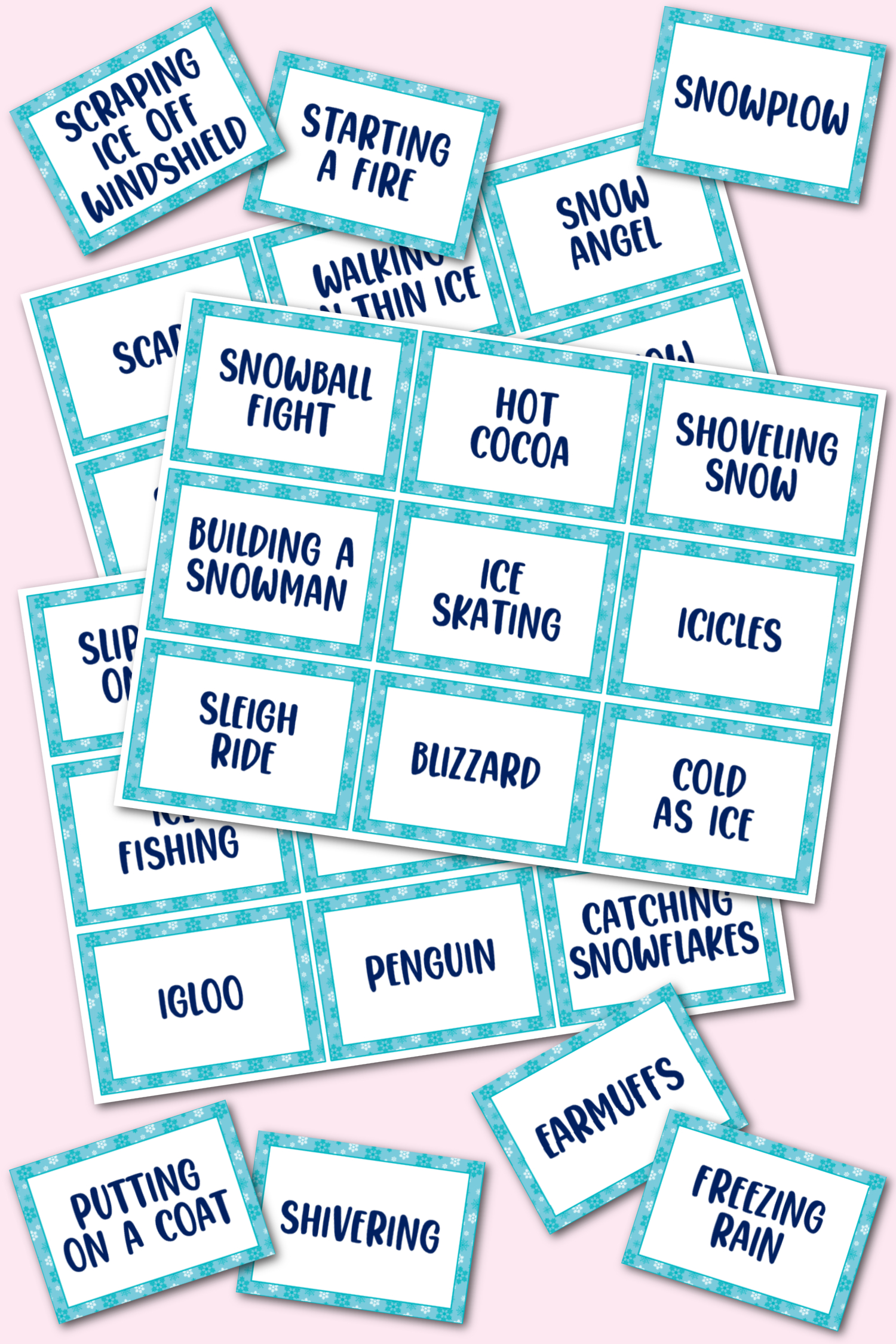 Winter Game Cards For Charades, Pictionary &amp;amp; More! - Kara Creates regarding Winter Pictionary Word List Printable
