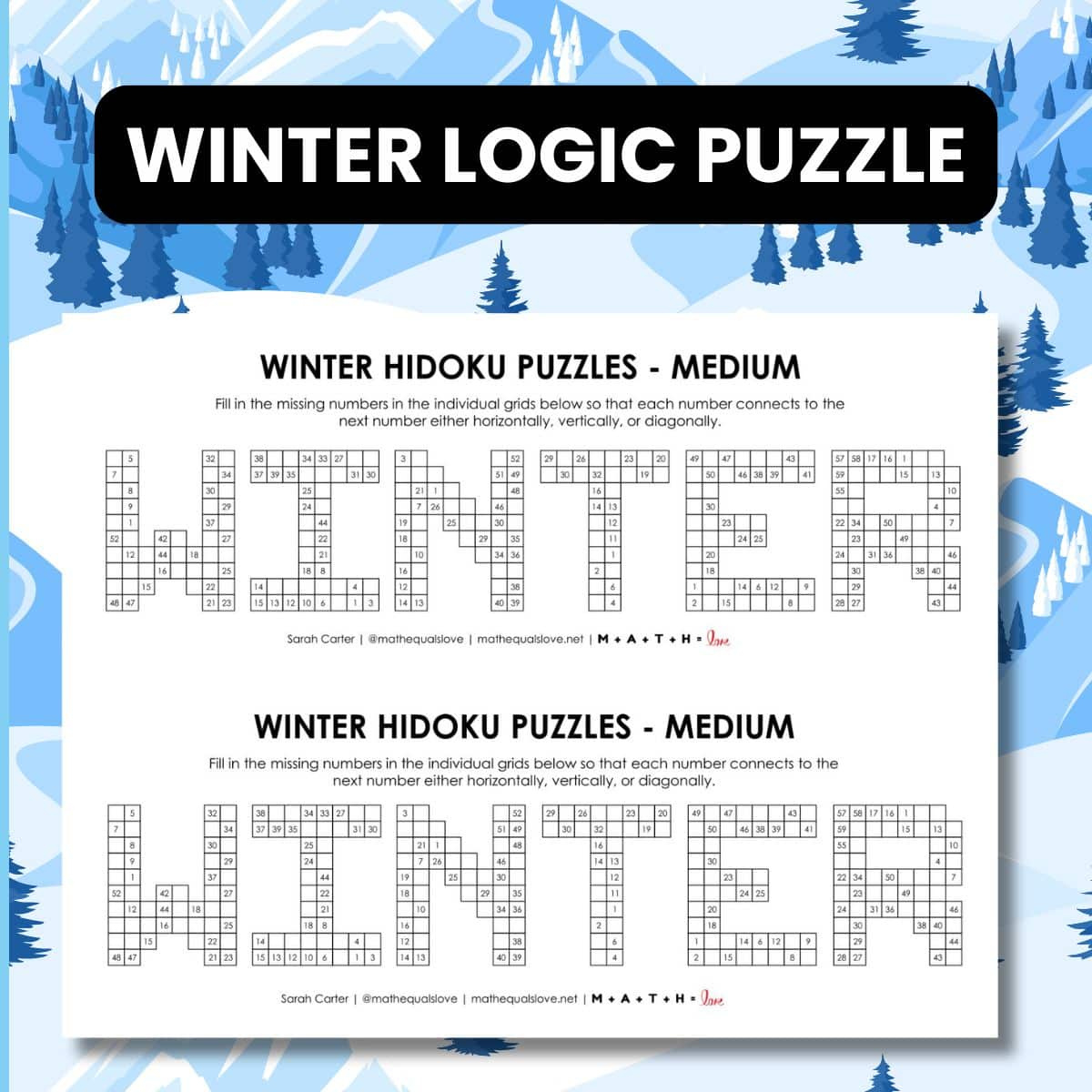 Winter Hidoku Puzzles | Math = Love pertaining to Winter Logic Puzzles Printable Free