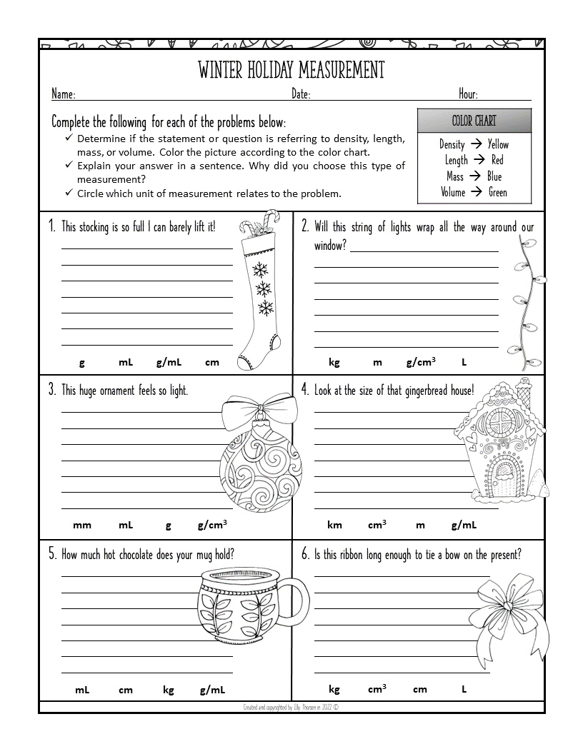 Winter Holiday Activity- Science Measurement Worksheet With inside Printable Winter Holiday Worksheet