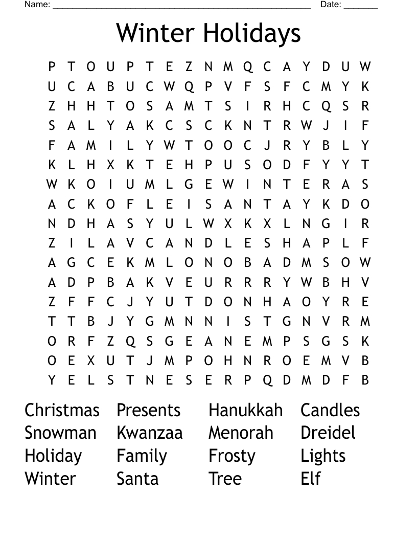Winter Holidays Word Search - Wordmint inside Free Printable Winter Holiday Word Search