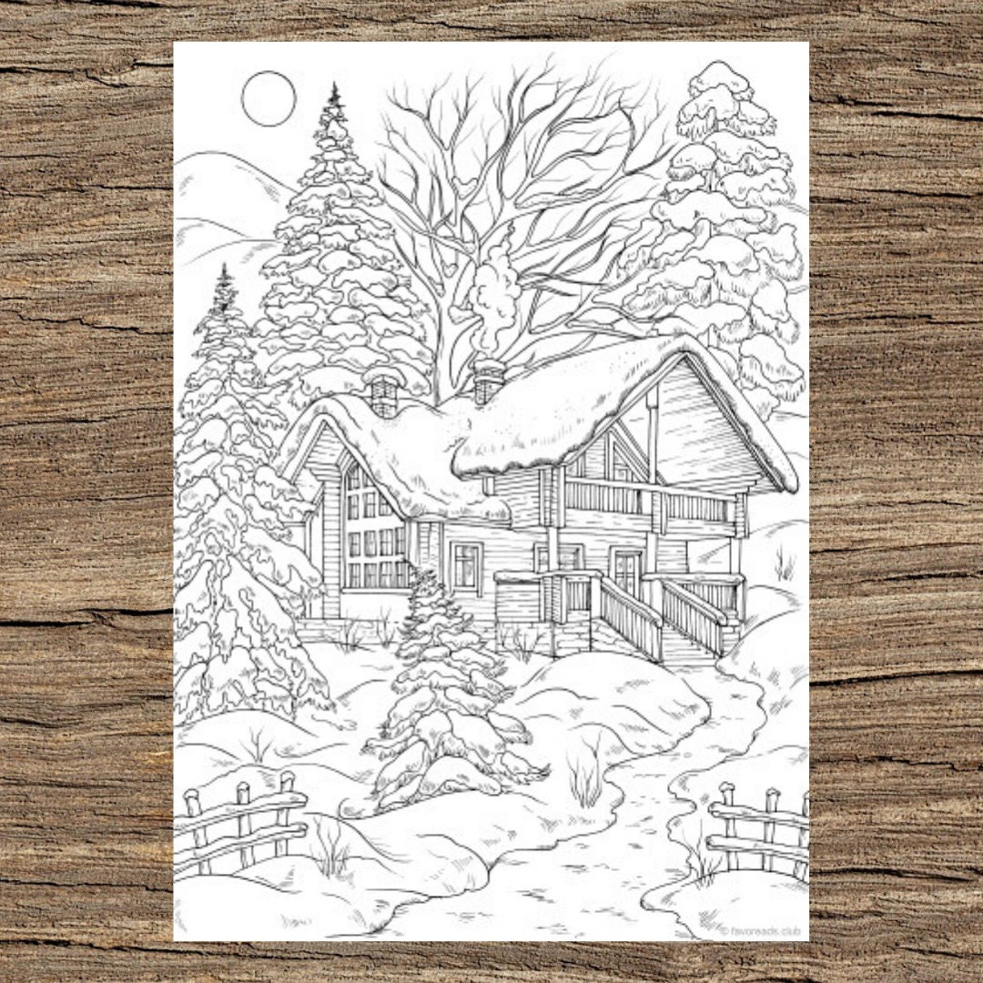 Winter House - Printable Adult Coloring Page From Favoreads intended for Winter Coloring Pages For Adults Printable