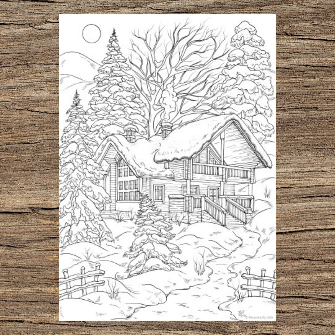 Winter House - Printable Adult Coloring Page From Favoreads with Printable Winter Coloring Pages For Adults