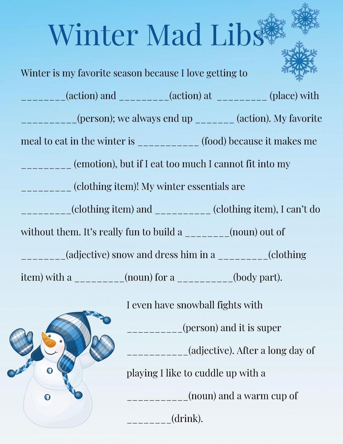 Winter Mad Lib intended for Winter Mad Libs Printable