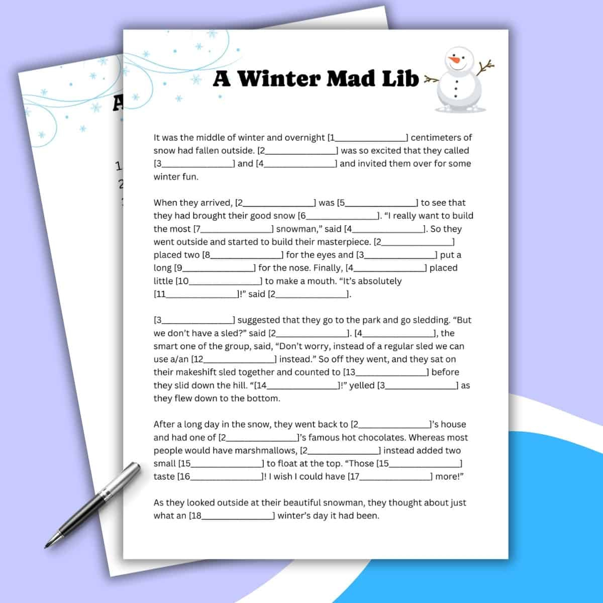 Winter Mad Libs Style Free Printable - Love &amp;amp; Laugh Games for Winter Mad Libs Printable