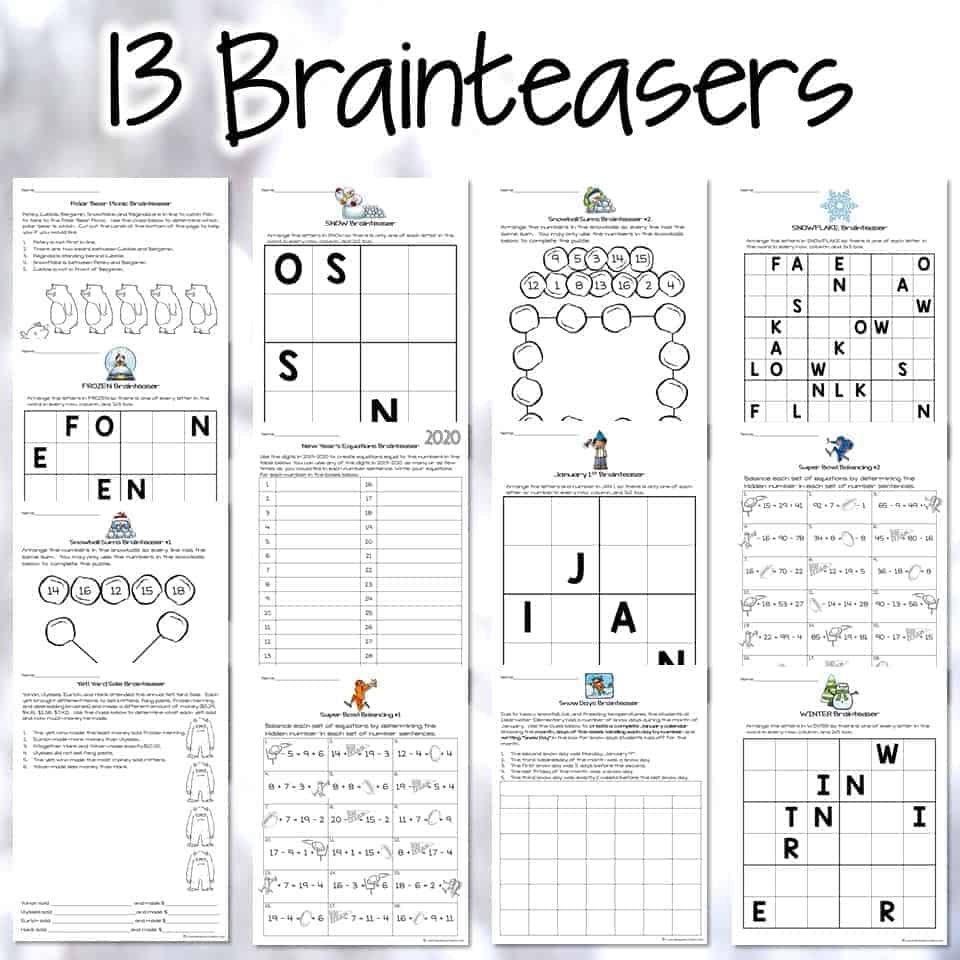 Winter Math Challenges And Brainteasers - throughout Winter Brain Teasers Printable