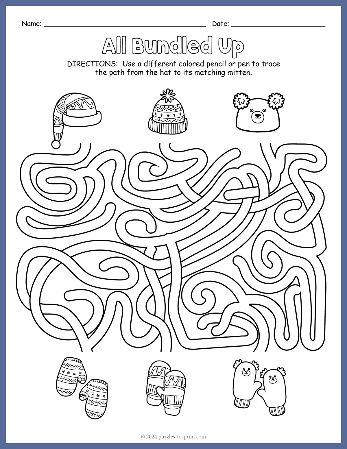 Winter Maze for Winter Brain Teasers Printable