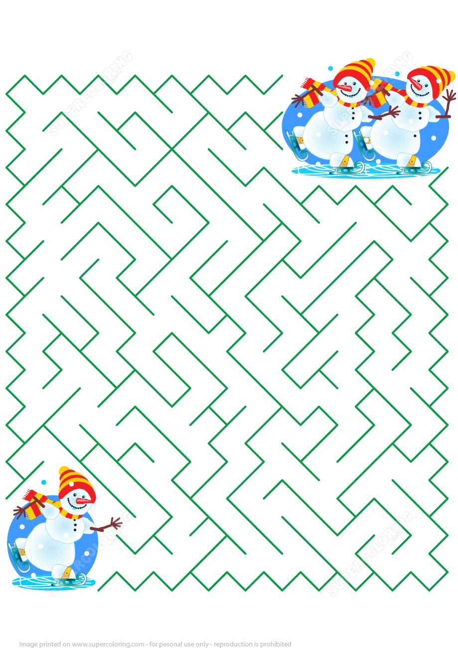 Winter Maze Puzzle With Snowman | Free Printable Worksheets for Winter Maze Printable Free
