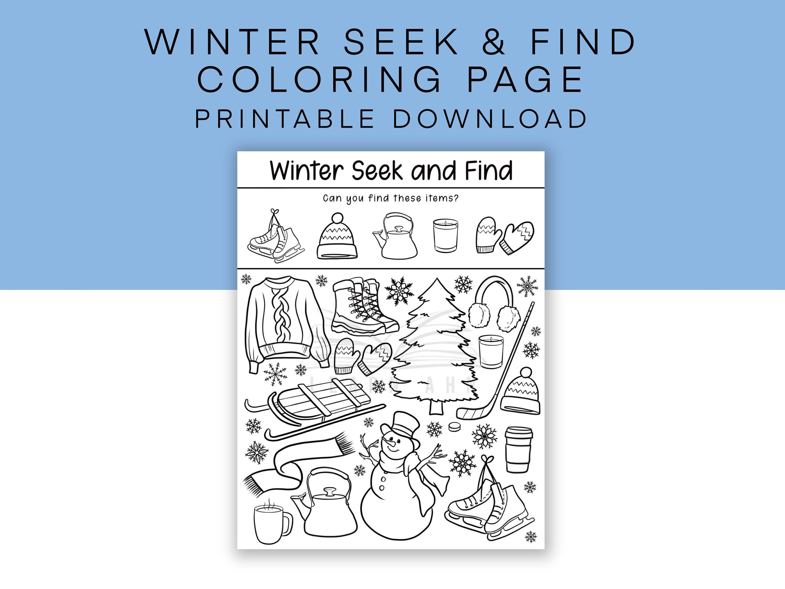Winter Seek And Find Printable Coloring Page, Snow I Spy Activity for Winter Seek and Find Printable