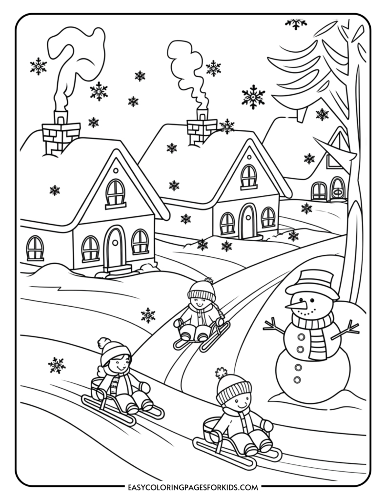 Winter Wonderland Coloring Pages (9 Free Printable Pages) - Easy for Free Printable Winter Scene Coloring Pages