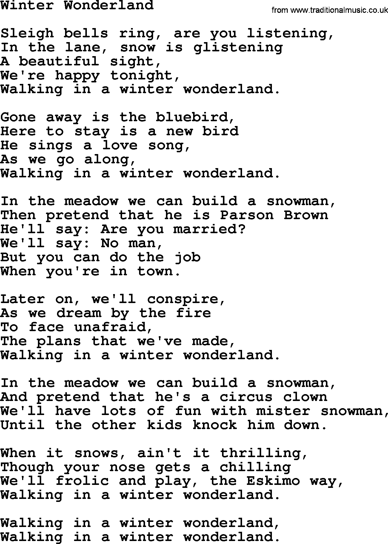 Winter Wonderland Lyrics intended for Printable Winter Wonderland Lyrics