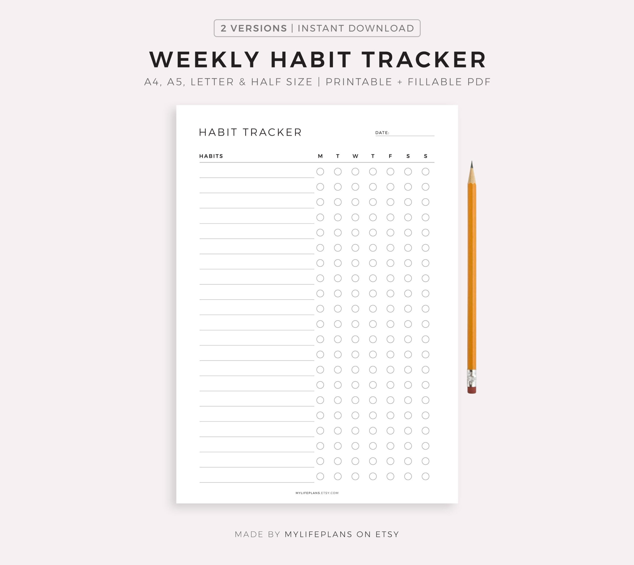 Wöchentlicher Habit Tracker Printable, Habit Tracker Vorlage throughout Habit Tracker Printable A5