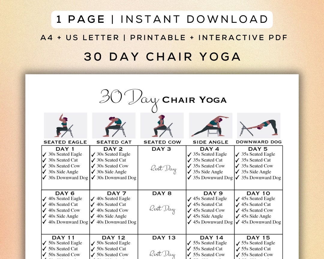 Workout Challenge Free Chair Exercises 30 Day Chair Yoga Flow in 30 Day Chair Yoga Challenge Free Printable