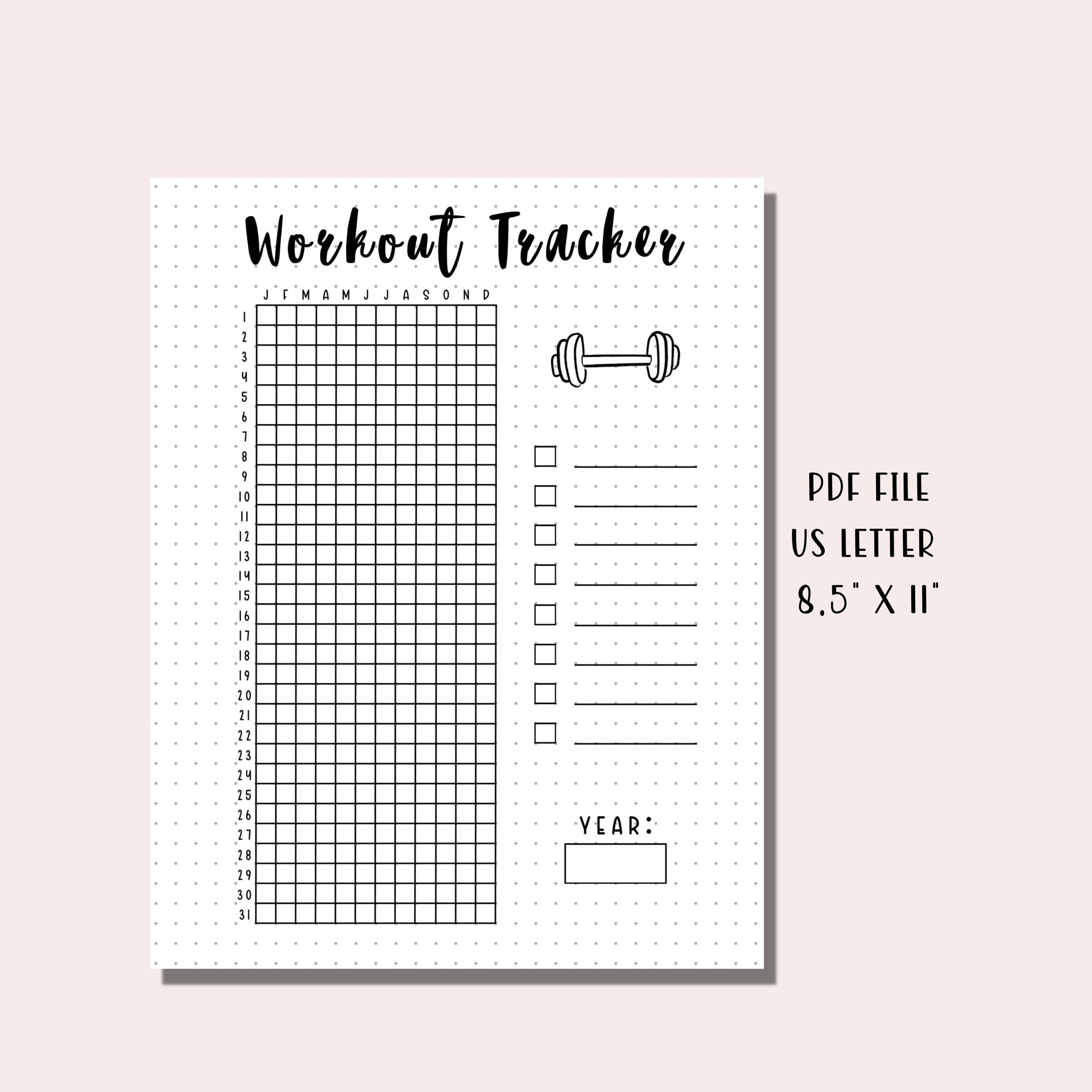 Workout Tracker Printable / Bullet Journal Fitness Tracker inside Bullet Journal Exercise Tracker Printable