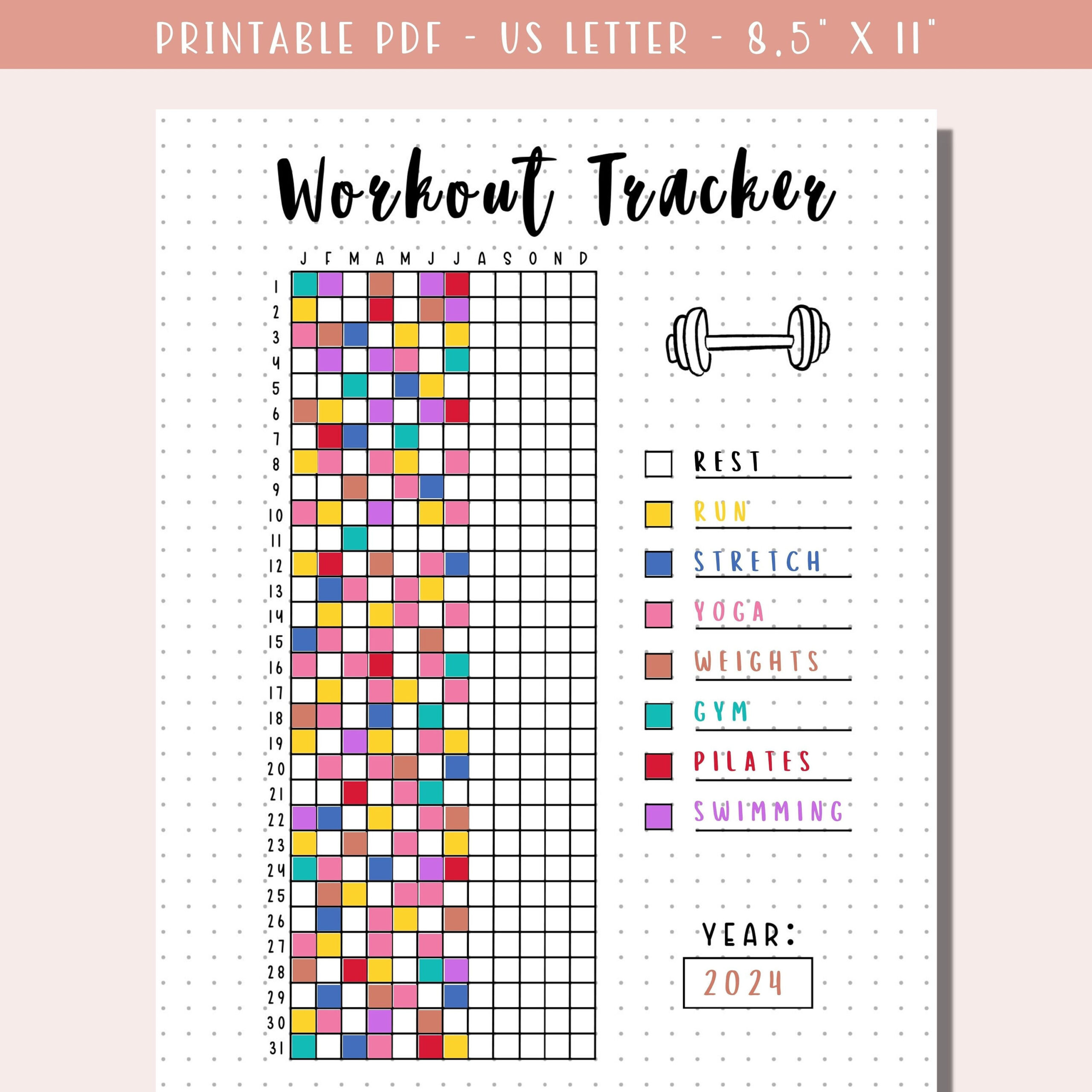 Workout Tracker Printable / Bullet Journal Fitness Tracker pertaining to Bullet Journal Exercise Tracker Printable