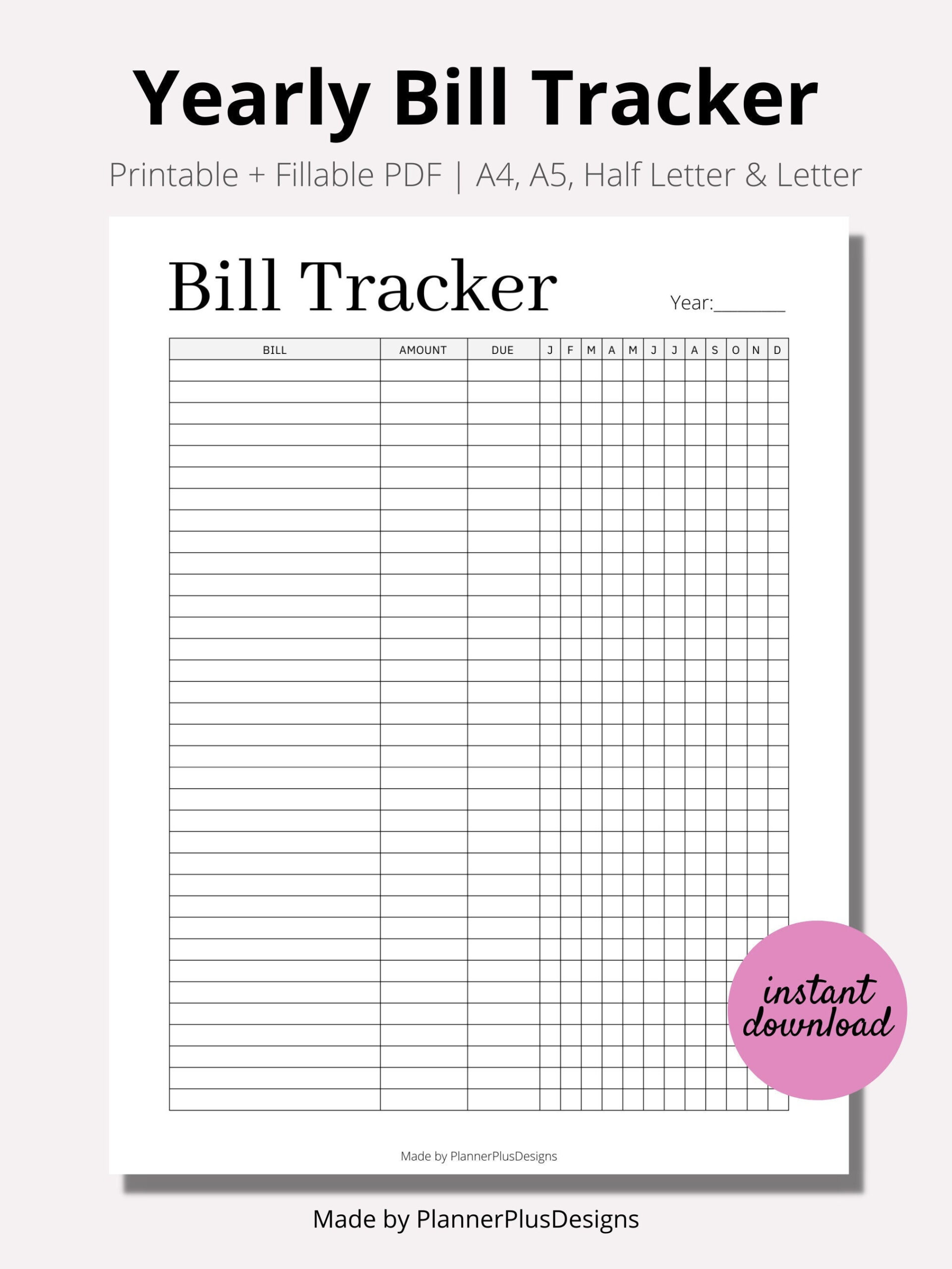 Yearly Bill Payment Tracker Printable, Bill Log Planner, Bill with regard to Printable Yearly Bill Tracker