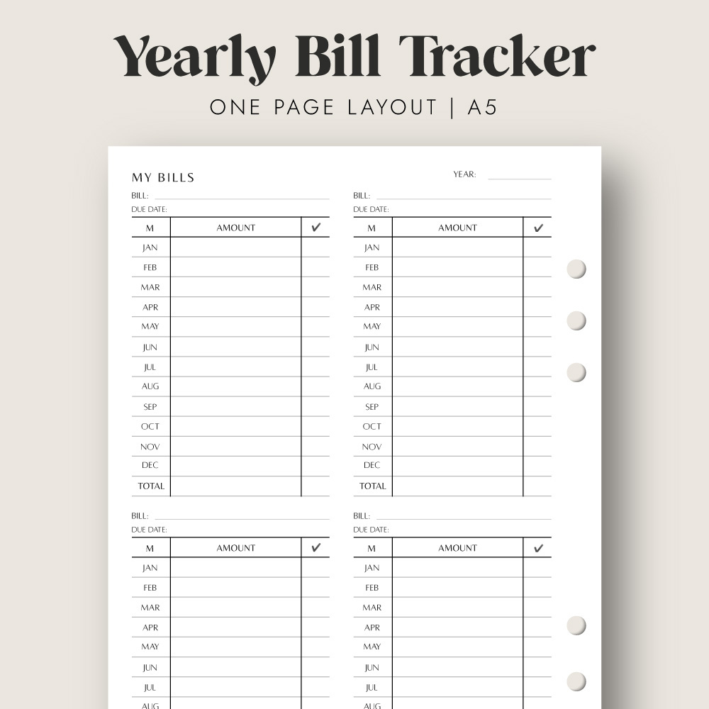 Yearly Bill Tracker Printable | A5 Size regarding Yearly Bill Tracker Printable