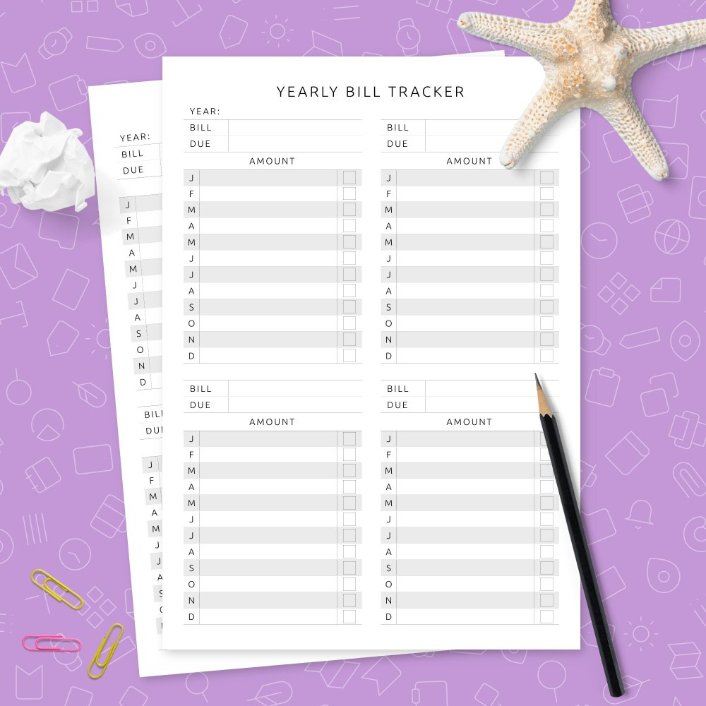 Yearly Bill Tracker Template with Yearly Bill Tracker Printable Free