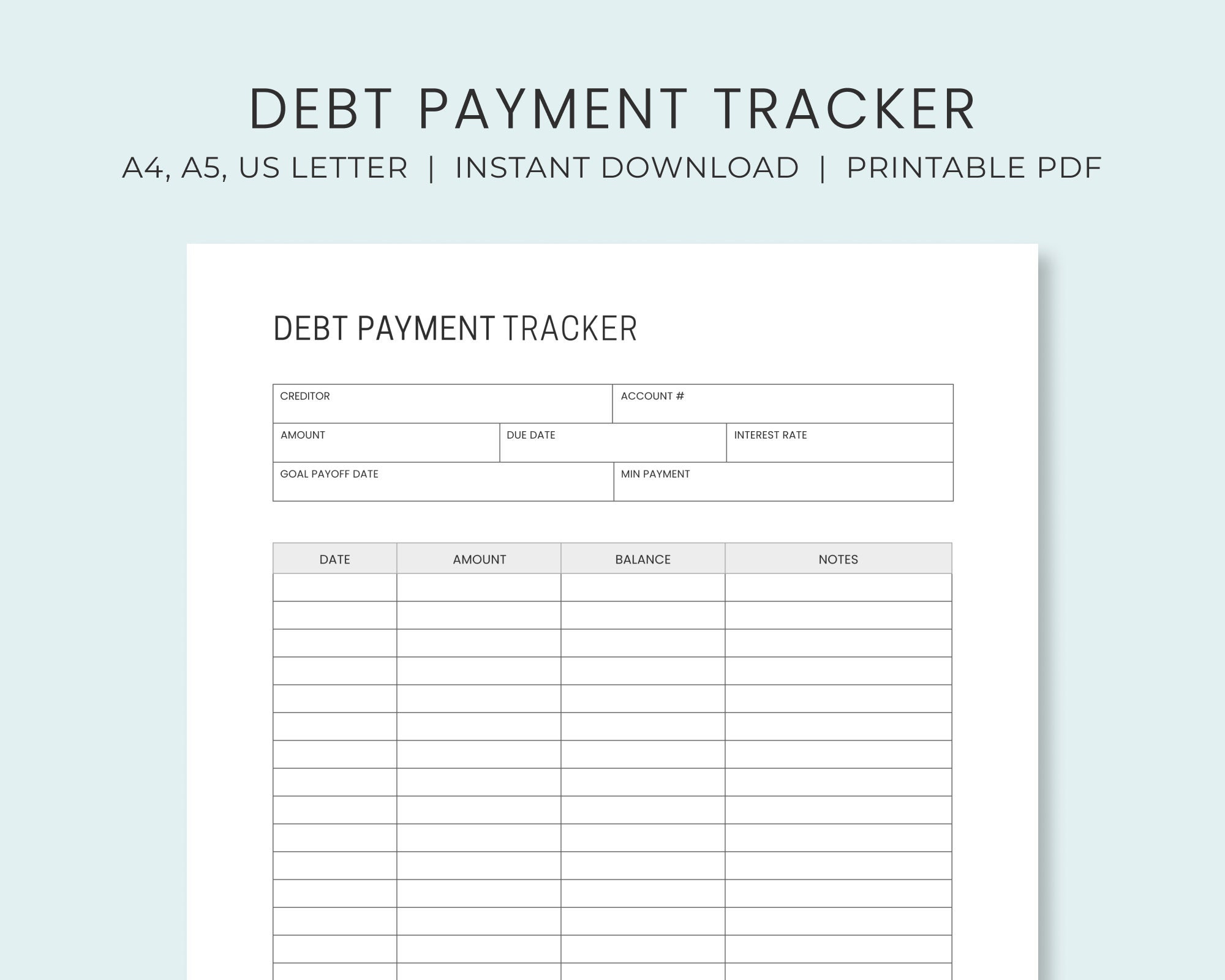 Zahlung Tracker Printable | Tilgungsplaner | Schneeball Plan for Free Printable Debt Payment Tracker