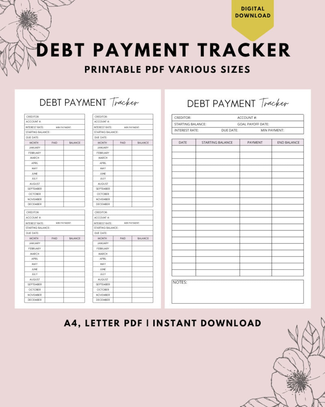Zahlungs-Tracker Zum Ausdrucken: Haushaltsplaner (A4, Letter Pdf) throughout Pdf Debt Tracker Printable