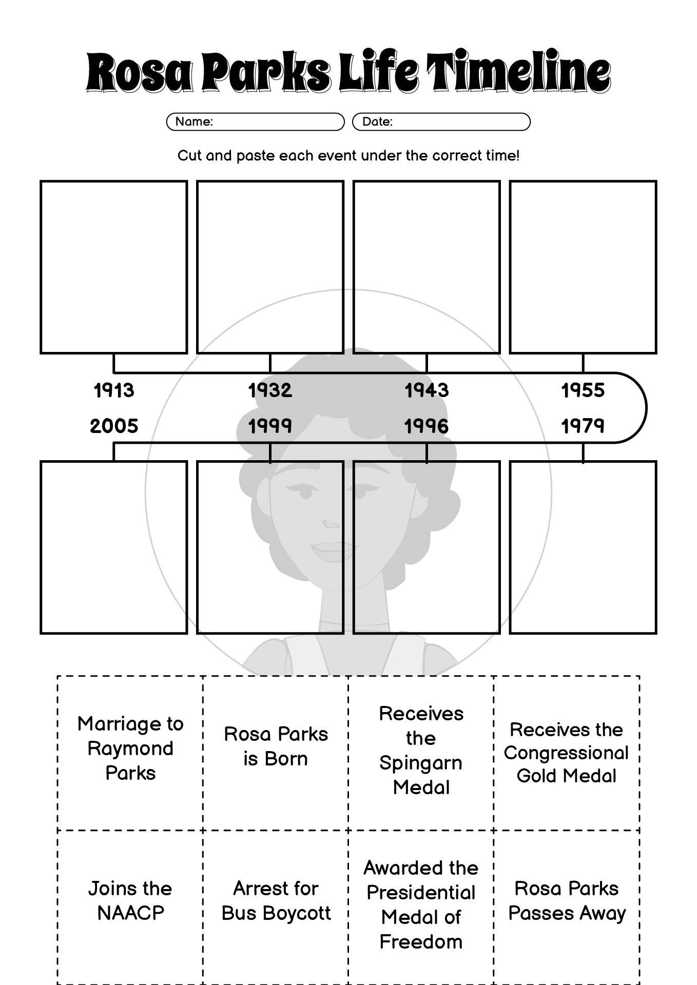 14 Rosa Parks Timeline Worksheet - Free Pdf At Worksheeto for Rosa Parks Printable Biographical Timeline Black And White