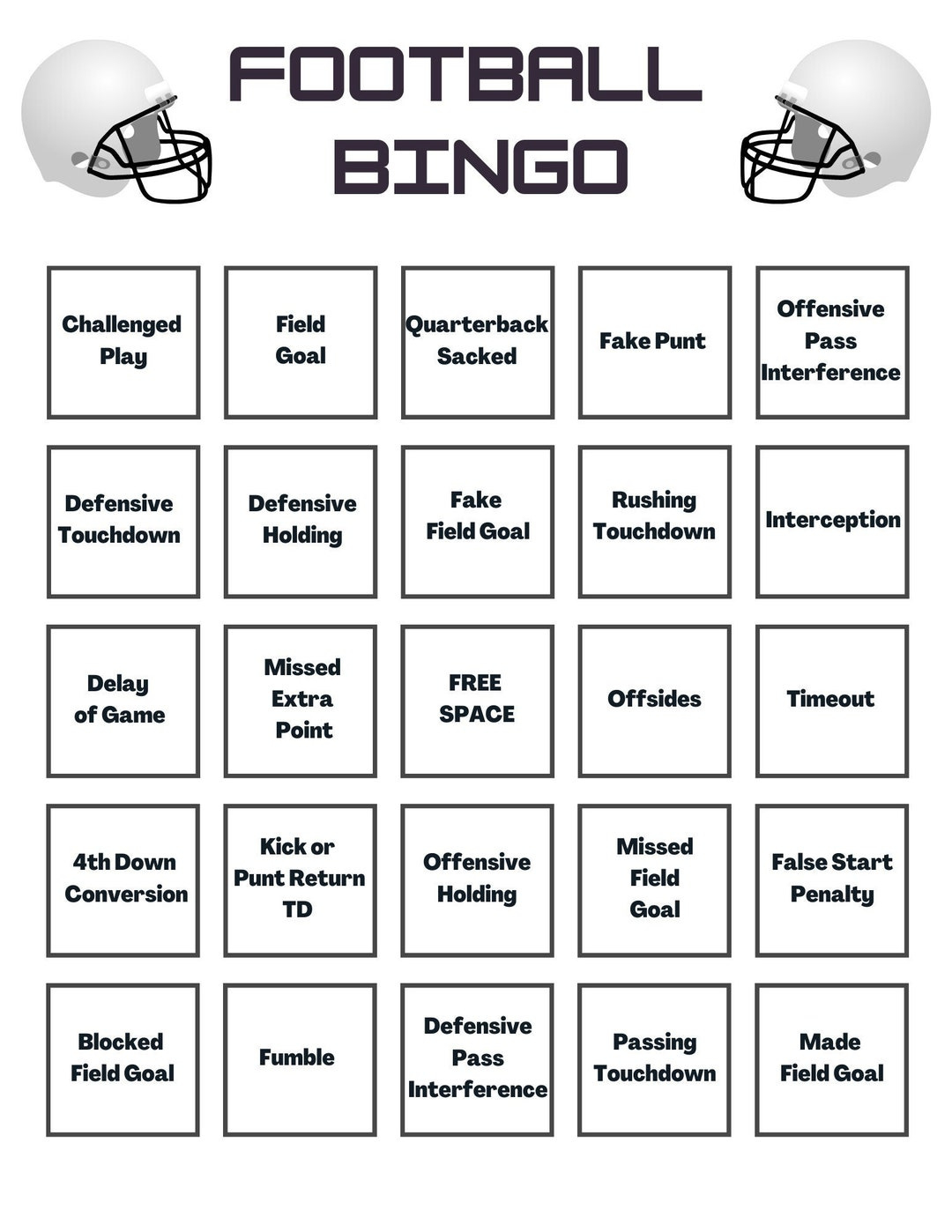 20 Football Bingo Cards: Super Bowl Party Game (Printable Download throughout Super Bowl Bingo Printable