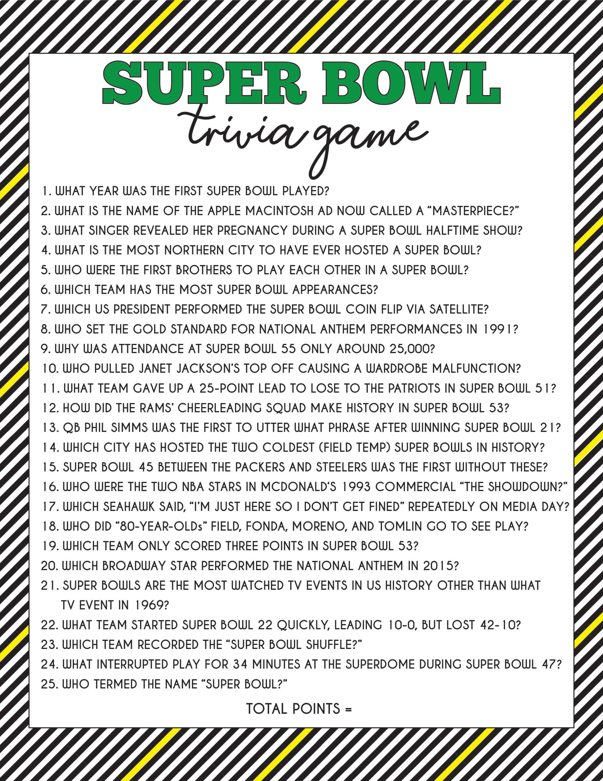 50 Super Bowl Trivia Questions &amp;amp; Printable Game - Play Party Plan in Super Bowl Trivia Games Printable