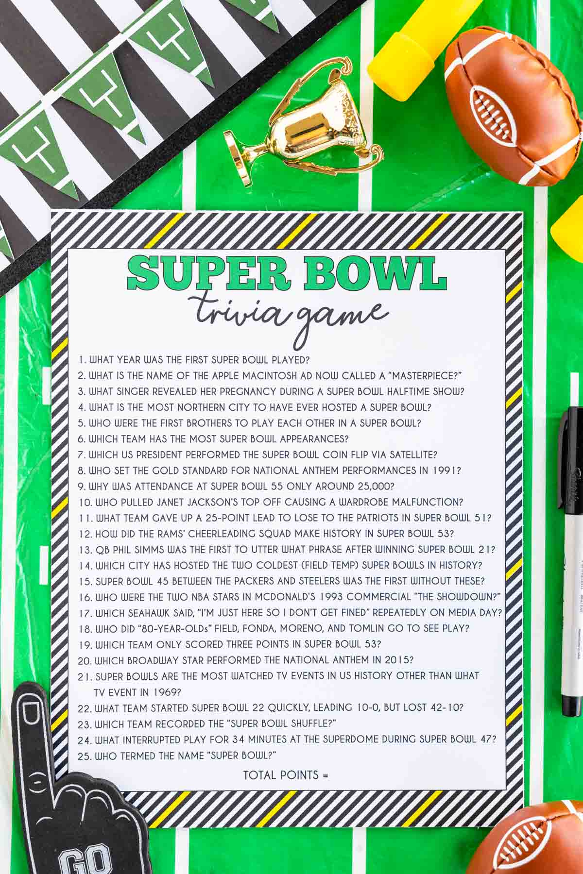 50 Super Bowl Trivia Questions &amp;amp; Printable Game - Play Party Plan inside Free Printable Super Bowl Trivia