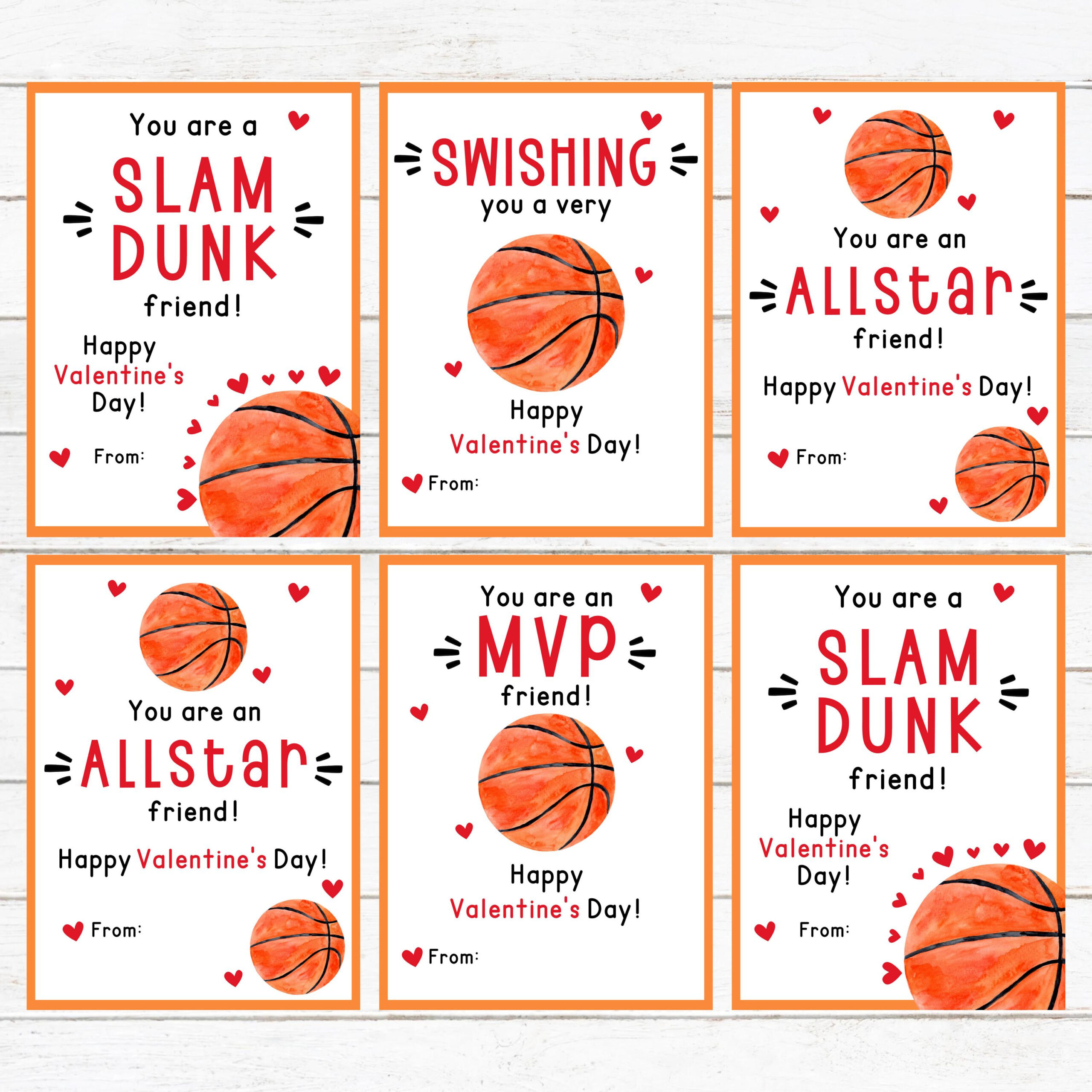 Basketball Valentine - Printable - Kids Valentine Cards - Instant with Printable Basketball Valentine Cards