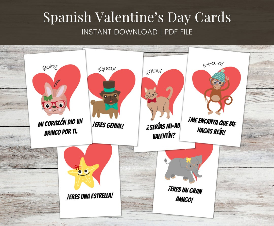 Buy Spanish Valentine&amp;#039;S Day Cards, Dia De San Valentin, Kids, Printable, Us  Letter Size Online In India - Etsy in Printable Spanish Valentines Day Cards