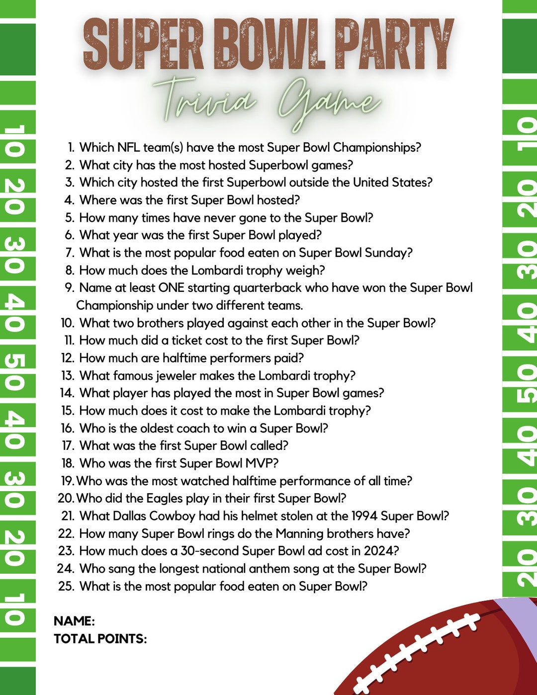 Buy Super Bowl Trivia Game, Football Trivia, Trivia Game Sports, Download  And Easy To Print, 8.5X11, Pdf Online In India - Etsy regarding Super Bowl Trivia Games Printable