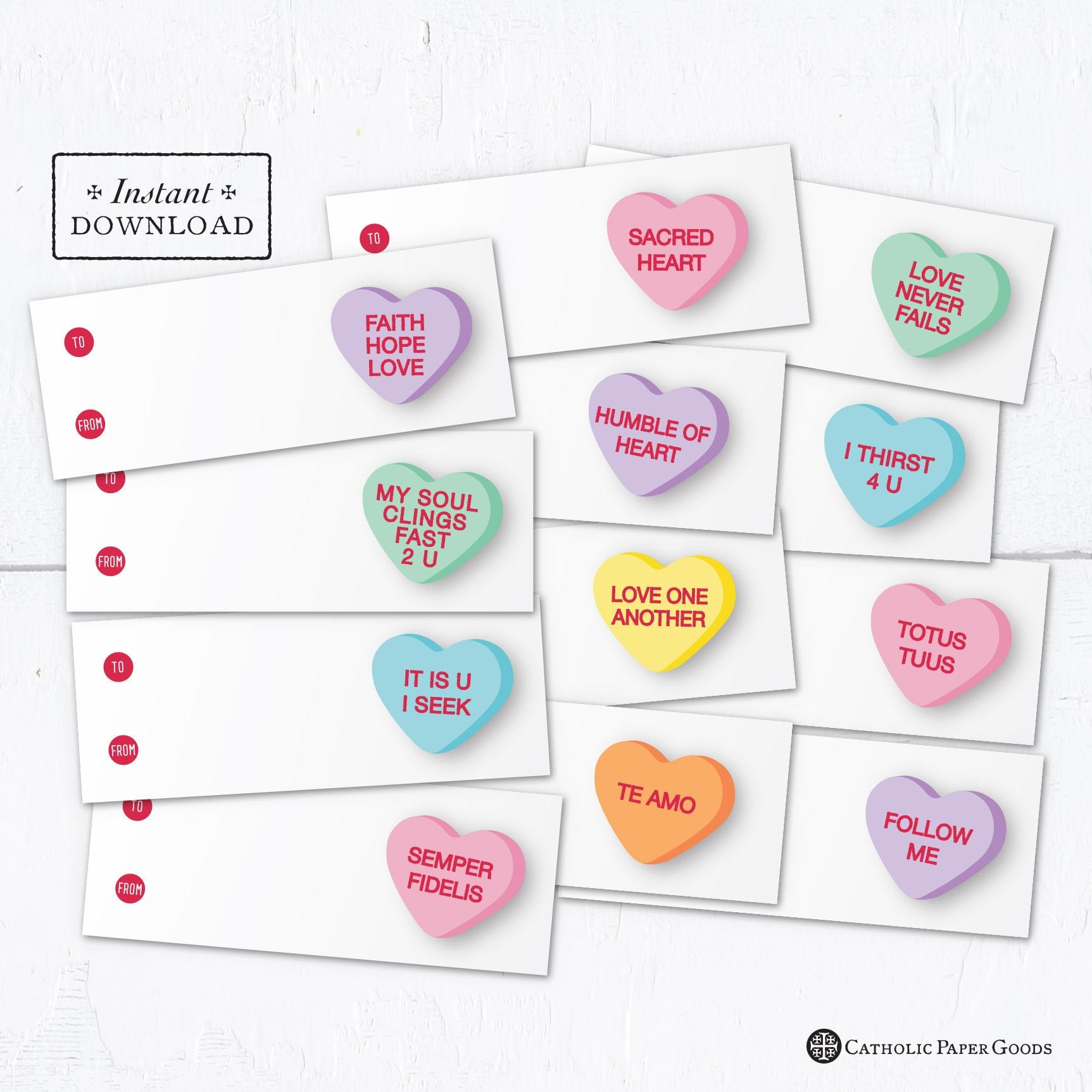 Catholic Conversation Hearts Valentine Exchange Cards - Printable with regard to Printable Valentine Exchange Cards