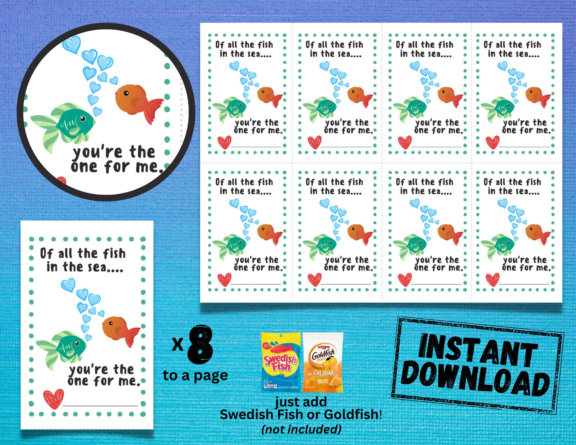 Class Valentine Cards / Kids Valentine / Set Of Valentine&amp;#039;S Cards intended for Of All The Fish In The Sea Valentine Printable