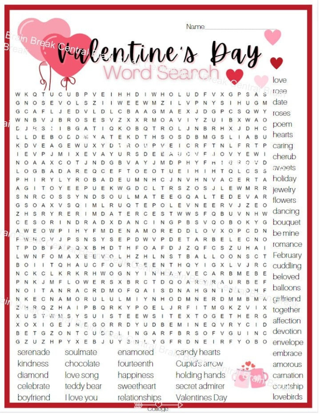 College/Adult Valentine&amp;#039;S Day Word Search With Answer Key for Valentine&amp;#039;S Day Printable Word Search