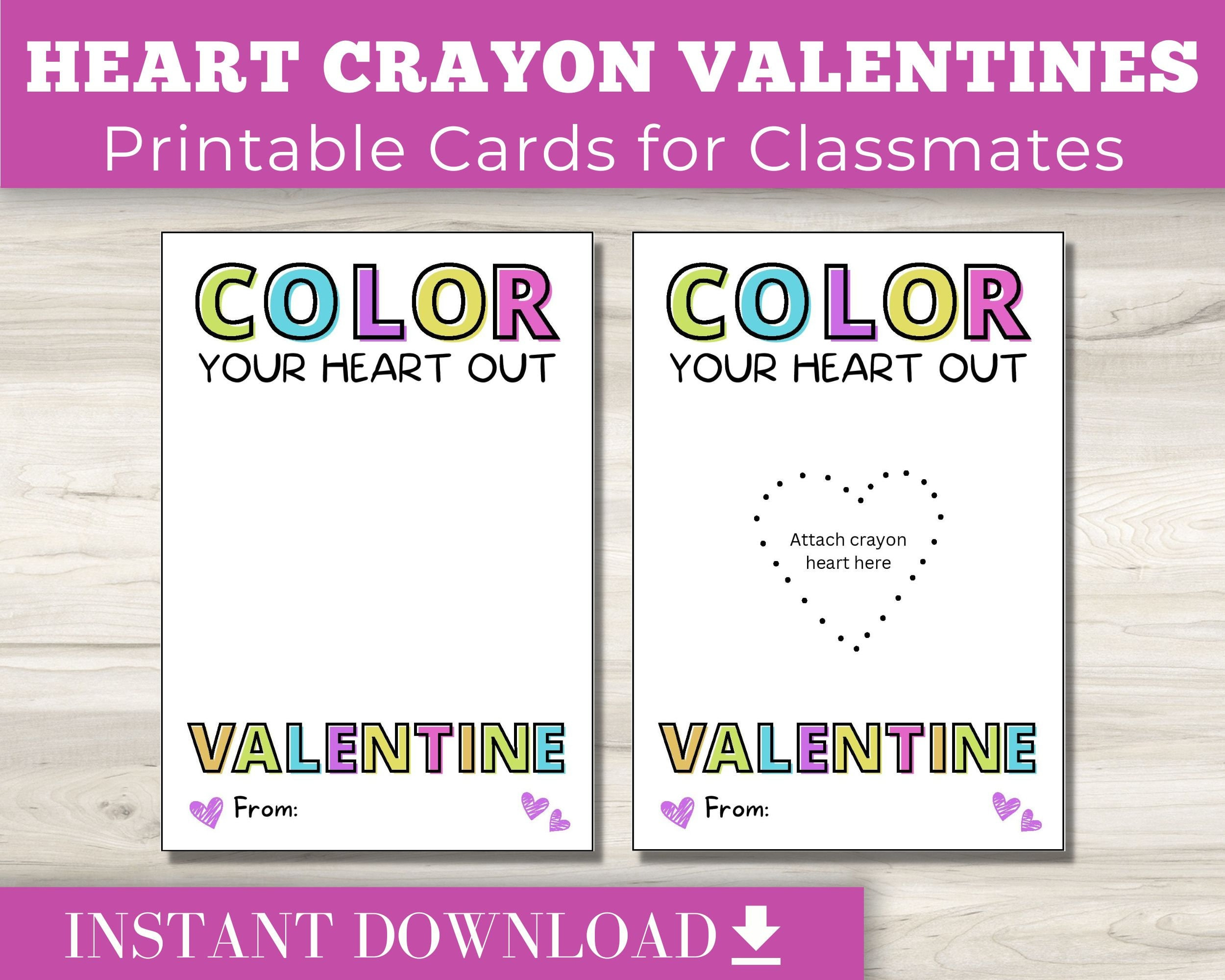 Color Your Heart Out Valentine&amp;#039;S Day Crayon Card (Pdf Download) - Etsy throughout Color Your Heart Out Valentine Printable