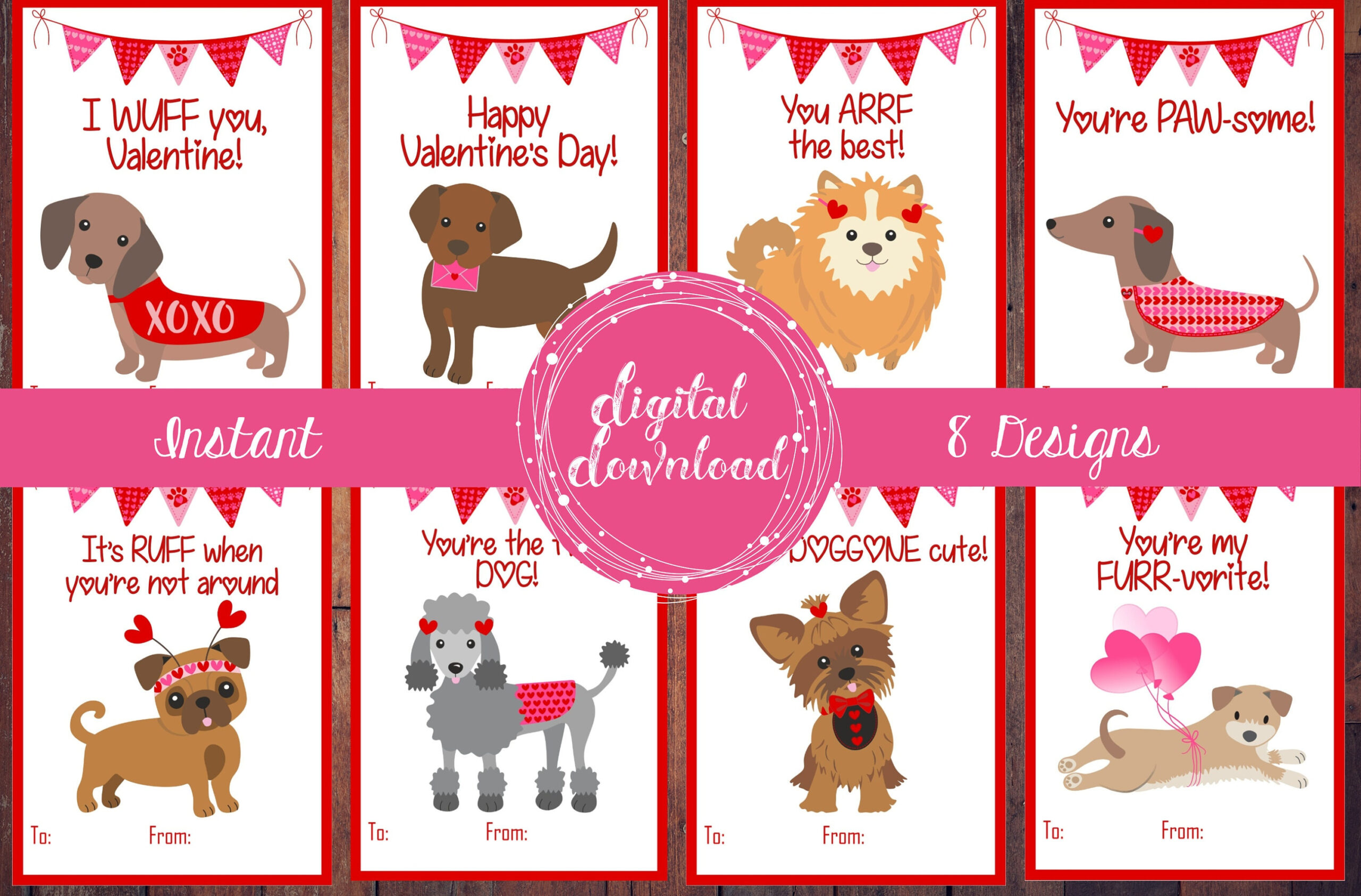 Dog Valentine&amp;#039;S Day Cards, 8 Different Designs, School Classroom within Printable Valentine Cards For Pets