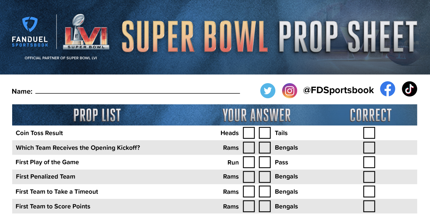 Fanduel Sportsbook Offering Super Bowl 56 Prop Betting Sheet For in Fanduel Super Bowl Prop Bets Printable